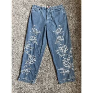 Talbots Vintage Embroidered Stretch Cropped Jeans Size 8 Cross-stitch Floral